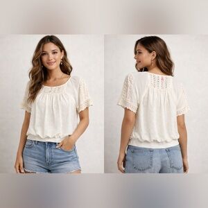 Free People Cream Lace Detail Blouse